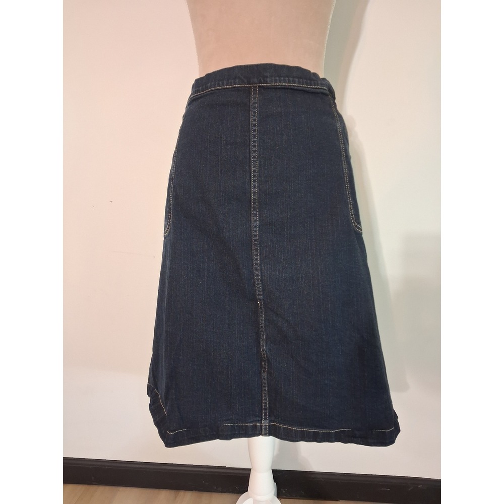 Denim & Co Dark Wash A-Line Midi Skirt Plus Size 2X Elastic Waist Pockets Modest
